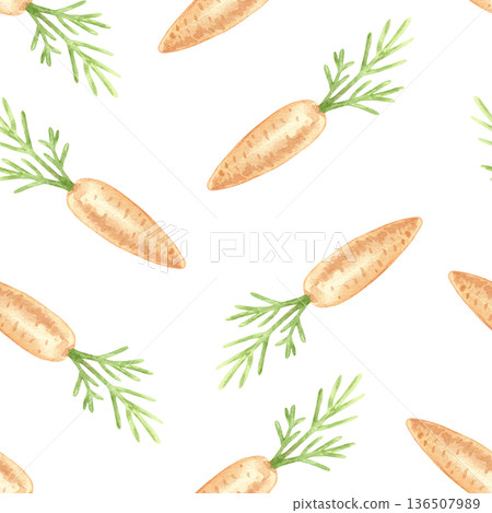Fresh carrots with leaves seamless pattern for Easter backgrounds and childrens prints. Hand drawn watercolor illustration. Pastel clip art for wrapping paper, fabric and scrapbooking. Fresh carrots with leaves seamless pattern for Easter backgrounds and childrens prints. Hand drawn watercolor illustration. Pastel clip art for wrapping paper, fabric and scrapbooking. 136507989