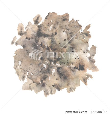 Loose garden soil pile with earthy texture and natural tones. Isolated illustration hand drawn in watercolor. Gardening guides, eco packaging, plant care manuals, sustainable farming visuals. 136508186