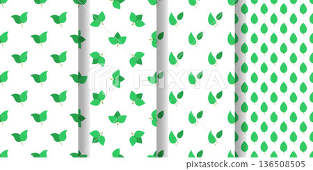 Young green tree leaves set of seamless patterns 136508505