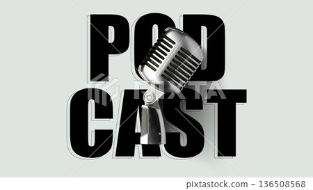 Representing audio content with bold podcast text and retro microphone Representing audio content with bold podcast text and retro microphone 136508568