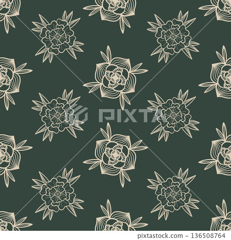 Dark green botanical ornament with hand drawn floral rhythm and natural mood Dark green botanical ornament with hand drawn floral rhythm and natural mood 136508764