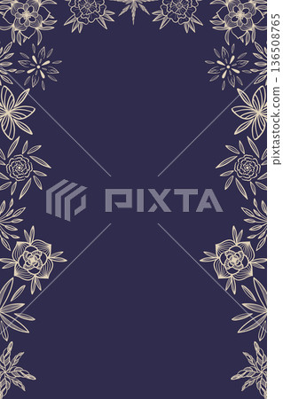 Deep blue floral border with elegant hand drawn botanical accents 136508765