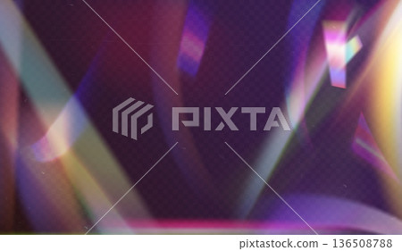 Light leak film burn. Retro analog camera filter, blur bokeh old photo frame with scratch texture. Abstract cinematic purple overlay, holographic iridescent backdrop. Photography vector background Light leak film burn. Retro analog camera filter, blur bokeh old photo frame with scratch texture. Abstract cinematic purple overlay, holographic iridescent backdrop. Photography vector background 136508788