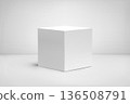 Cube 3d podium, white, platform. Box in perspective, product base display mockup. Award pedestal, exposition block column in empty studio stage. Presentation stand realistic vector showcase template 136508791