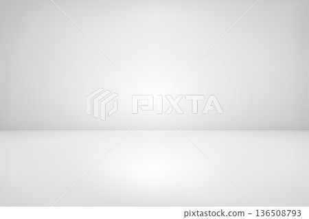 Empty white wide room interior, soft limbo light shadow. Architecture background, product presentation scene. Mockup, exhibition, advertising banner. Realistic 3d vector illustration 136508793