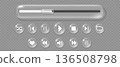 Liquid glass media play, 3d transparent realistic button with control icons. Glossy glassmorphism interface, bar slider and play, stop and pause, favorite music symbols. Mobile app UI vector template 136508798