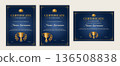 Premium elegant certificate of achievement template with gold trophy for awards and recognition 136508838