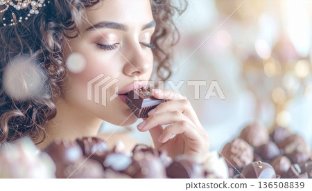 Beautiful woman enjoying chocolate 136508839