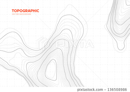 Abstract black and white topographic map background with contour lines on a grid. Terrain relief illustration for geography, hiking, or minimal web design. Vector illustration. Abstract black and white topographic map background with contour lines on a grid. Terrain relief illustration for geography, hiking, or minimal web design. Vector illustration. 136508986