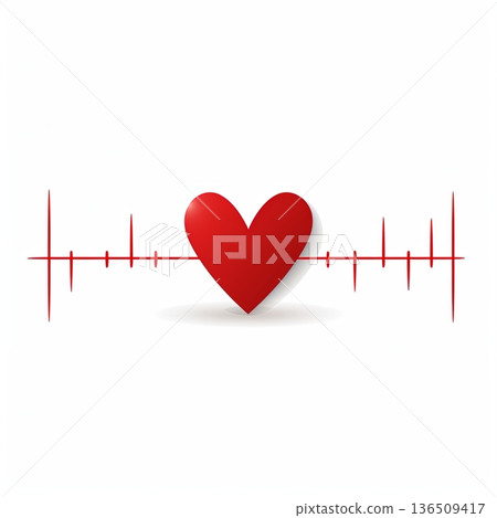 Heartbeat Rhythm with Red Heart Symbol Isolated on White Background for Medical Concept Heartbeat Rhythm with Red Heart Symbol Isolated on White Background for Medical Concept 136509417
