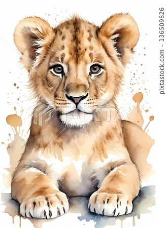 Watercolor cute lion cub seamless pattern for wrapping paper and fabric design 136509826