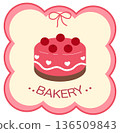 cute pink bakery labels and badges with cherry chocolate cake illustration 136509843