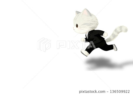 商務貓咪角色系列 | 趕時間、截止日期、速度圖片（白色背景，留有文字空間） 136509922