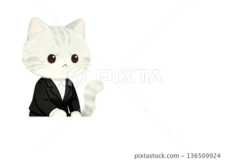 商務貓角色系列 | 麻煩、困擾和問題發生的圖像（白色背景，留有文字空間） 136509924