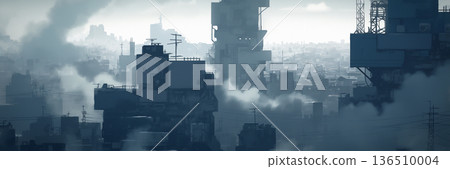 遠處煙霧瀰漫的工業城市，動漫風格 136510004