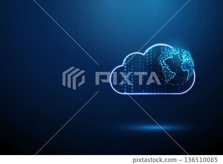 3d blue neon data cloud with planet Earth. Global data exchange, cloud computing, worldwide connectivity, digital infrastructure, internet technologies concept. 3d blue neon data cloud with planet Earth. Global data exchange, cloud computing, worldwide connectivity, digital infrastructure, internet technologies concept. 136510085