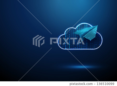 3d cloud of data with paper airplane Fast data transfer, communication, information flow, digital messaging, networking, innovation, lightweight data delivery concept. 136510099