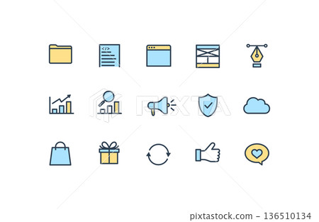 Business and marketing simple icon set (blue and yellow accents) 136510134