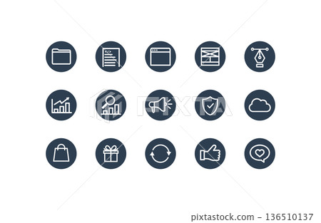 Business and marketing simple round icon set (navy background) 136510137