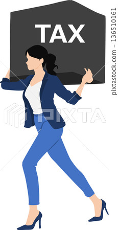 Illustration of a businesswoman burdened by heavy tax rates Illustration of a businesswoman burdened by heavy tax rates 136510161