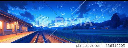 夢幻般的夜空和荒涼的鄉村車站，動畫風格 136510205