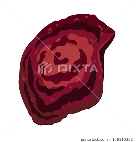 Beet dried chip, a baked thinly slice of beetroot, vector illustration isolated on white. Beet dried chip, a baked thinly slice of beetroot, vector illustration isolated on white. 136510398