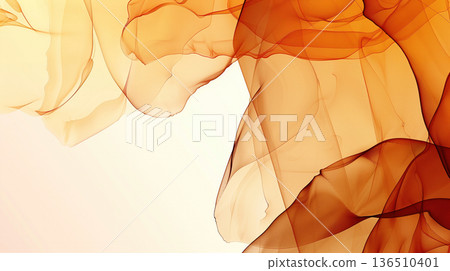 Elegant marble ink texture background in warm amber shades 136510401