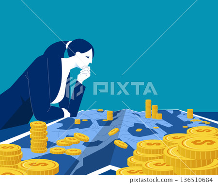 Business finance. A businesswoman ponders and plans his business Business finance. A businesswoman ponders and plans his business 136510684
