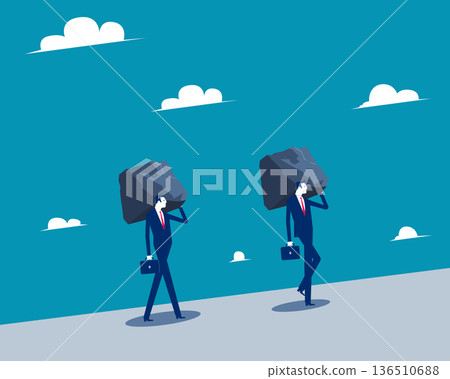 Stress. Business person trying to carry the mountains Stress. Business person trying to carry the mountains 136510688
