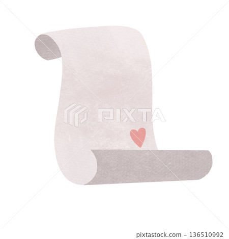Sheet paper roll with writing space with a heart for Valentine's Day. Letter, message. Watercolor, pastel. Illustration in a simple flat style. Design element for printing, prints, products, prints 136510992