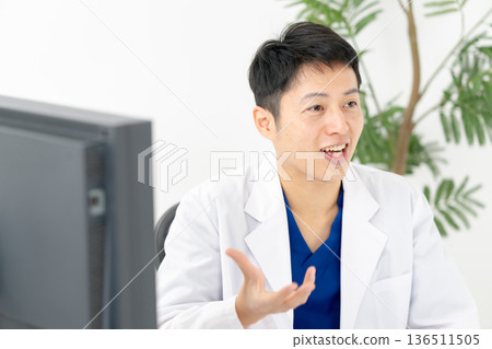 Medical white coat men conversation 136511505