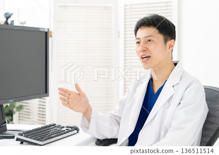 Medical white coat men conversation 136511514