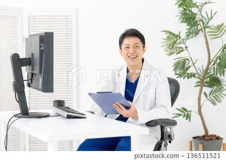 Medical white coat men conversation 136511521