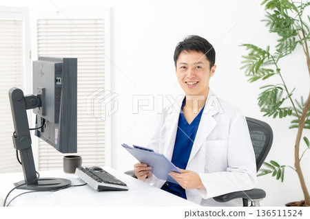 Medical white coat men conversation 136511524