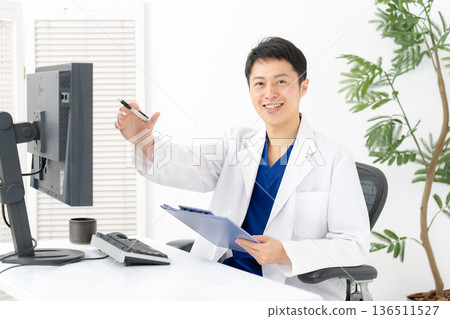 Medical white coat men conversation 136511527