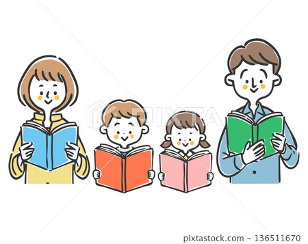 Family couple and children reading a book vector 136511670