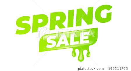 Green Spring Sale vector banner with liquid dripping effect, creative green gradient typography isolated on white background for retail promotion and seasonal discount Green Spring Sale vector banner with liquid dripping effect, creative green gradient typography isolated on white background for retail promotion and seasonal discount 136511733