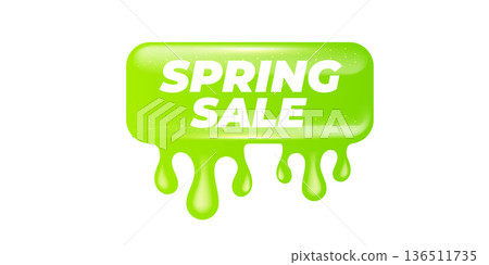 Green Spring Sale vector banner with liquid dripping effect, creative green gradient typography isolated on white background for retail promotion and seasonal discount Green Spring Sale vector banner with liquid dripping effect, creative green gradient typography isolated on white background for retail promotion and seasonal discount 136511735