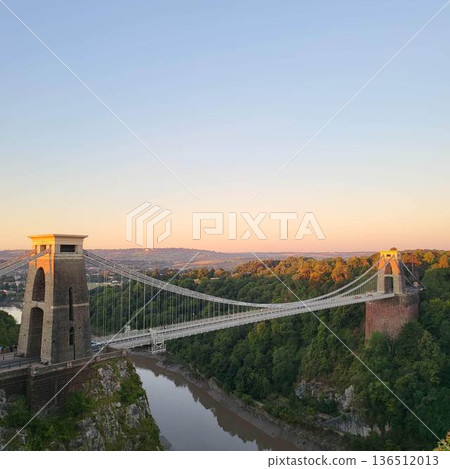 This is Clifton Suspension Bridge with hot ballon in summer time 136512013