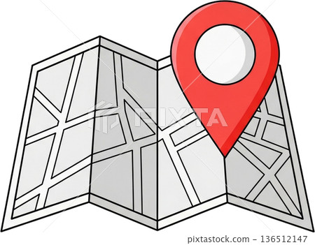 Simple and Clean Travel Map Icon with Location Pin Displaying Basic Navigation and Direction for Travel Apps and Websites 136512147