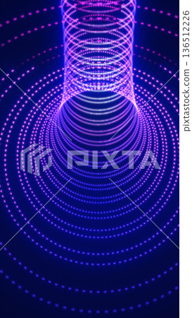 Abstract neon tunnel formed by glowing dotted rings in purple and blue, creating a futuristic depth effect and digital motion background Abstract neon tunnel formed by glowing dotted rings in purple and blue, creating a futuristic depth effect and digital motion background 136512226