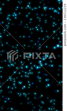 Scattered glowing cyan particles floating in a deep black space, creating a dreamy cosmic atmosphere 136512234