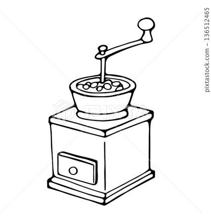 Hand Drawn Vintage Coffee Grinder Kitchen Line Illustration 136512465