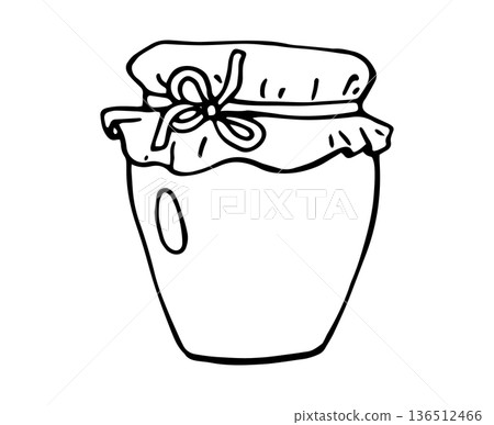 Hand Drawn Homemade Jam Jar with Fabric Cover Line Art 136512466
