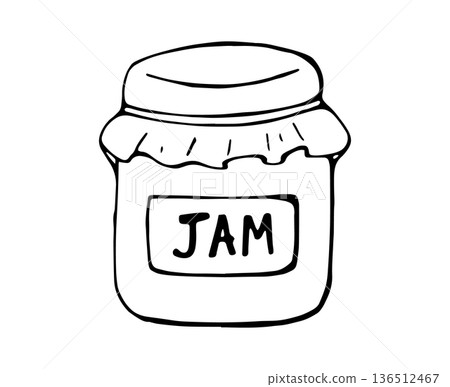 Hand Drawn Jam Jar with Label Minimal Kitchen Line Illustration 136512467