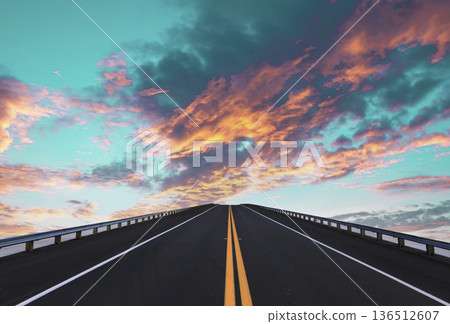 Road lines, clouds and sky in florida Road lines, clouds and sky in florida 136512607
