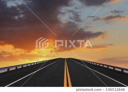 Road lines, clouds and sky in florida Road lines, clouds and sky in florida 136512646