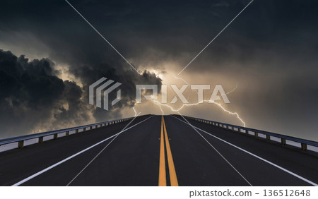 Road lines, clouds and sky in florida Road lines, clouds and sky in florida 136512648