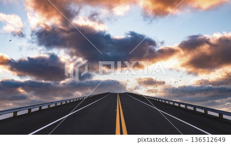 Road lines, clouds and sky in florida Road lines, clouds and sky in florida 136512649