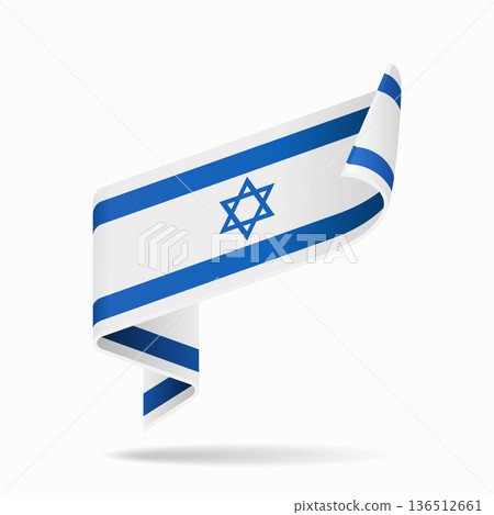 Israeli flag ribbon icon for patriotic, cultural, or national designs. Vector illustration. 136512661